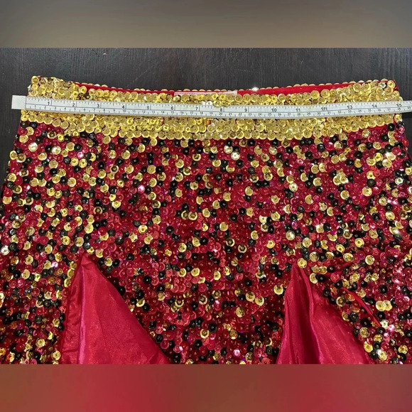 Black Red Gold Sequined Halloween Cheerleader Costume Size Medium Adult - Picture 10 of 12